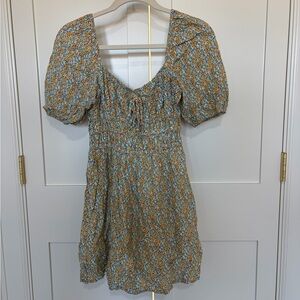 Faithfull the Brand Blue and Yellow Floral Mini Dress size 4 S
